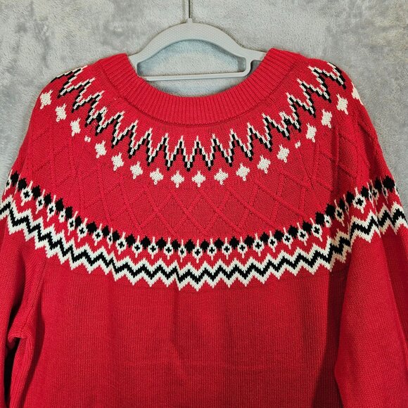 Style & Co Red Fair Isle Knit Sweater 2X Cotton Blend casual office Bold Party - Picture 9 of 12